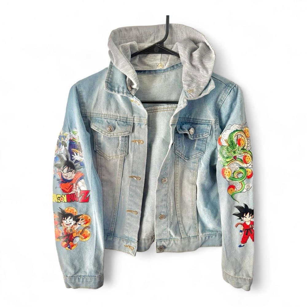 Dragon Ball Z Denim Jacket with Hoodie Kids Size Boy or Girl, Goku, Vegeta